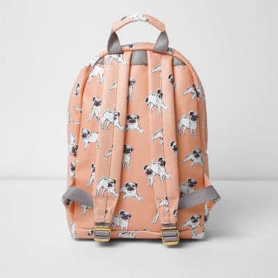Girls pink Mi-Pac pug dog print backpack
